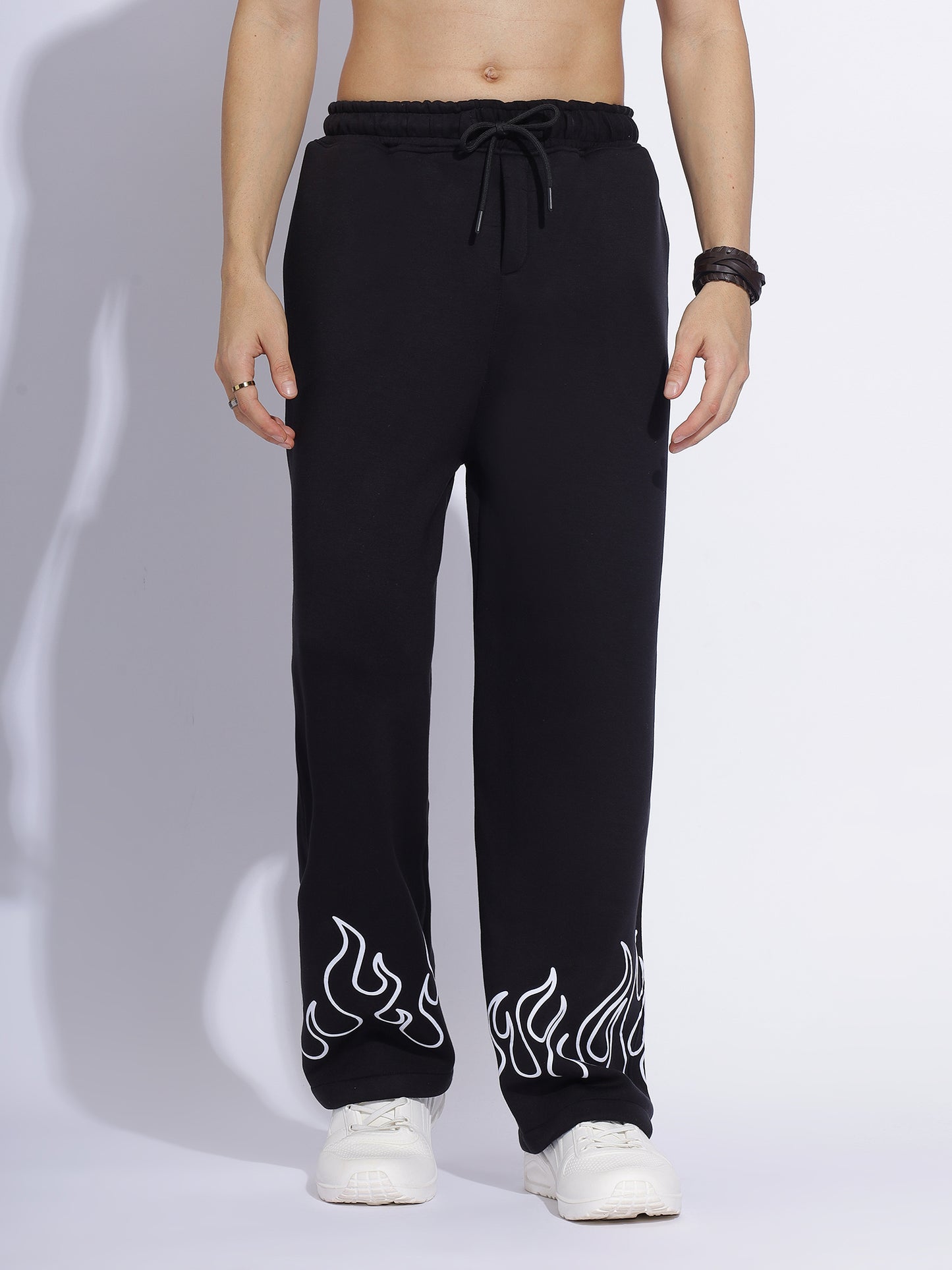 Flame Printed Baggy Pants | Bold Black Streetwear