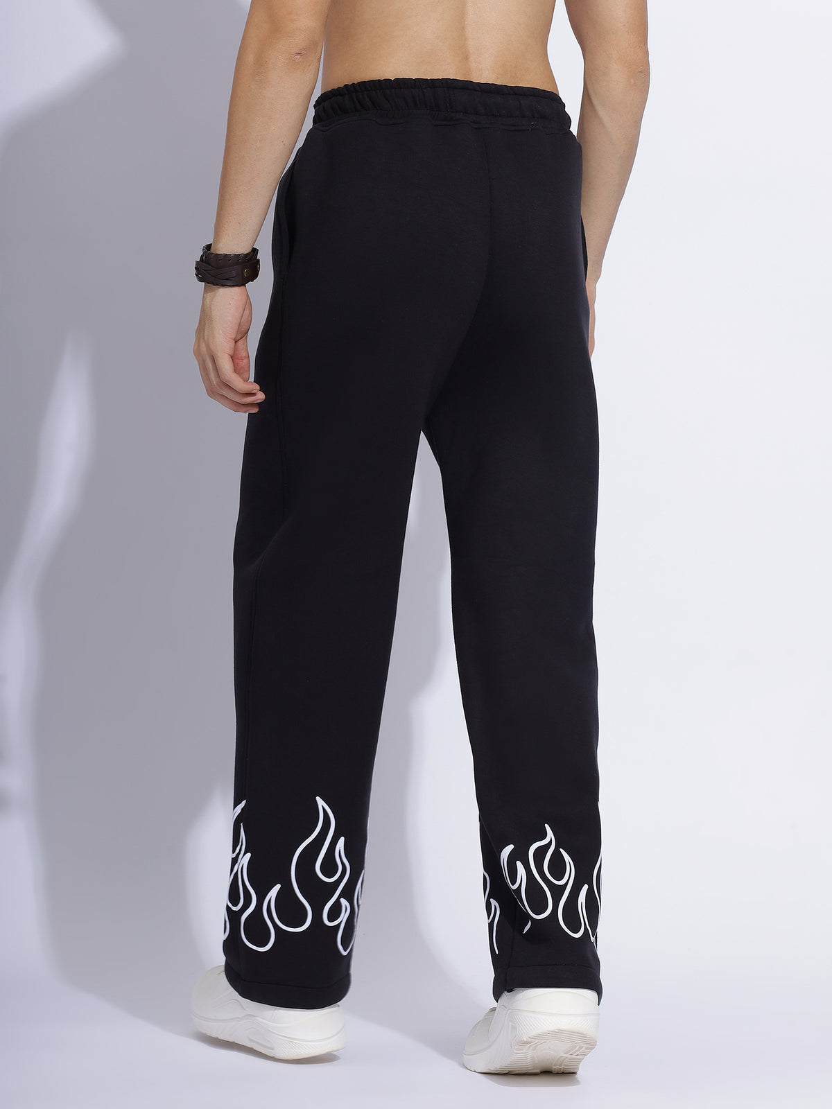 Flame Printed Baggy Pants | Bold Black Streetwear
