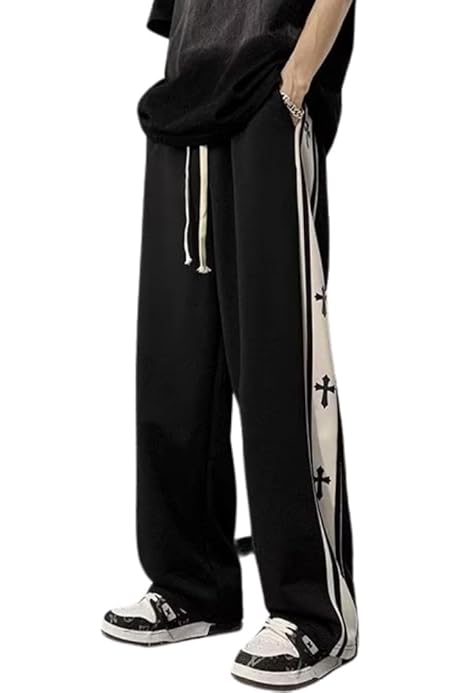 Y2K Harajuku Cross Print Baggy Track Pants – Wide Leg Streetwear Vibes