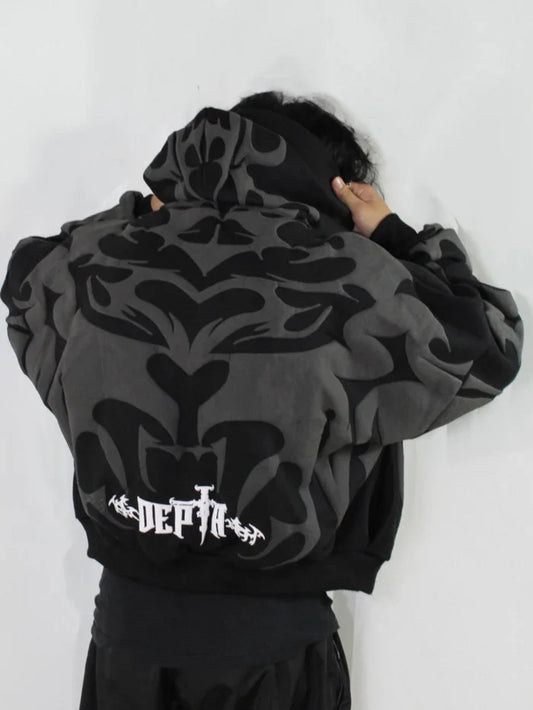 Tribal Shadow Delta Hoodie front view featuring bold graphic design