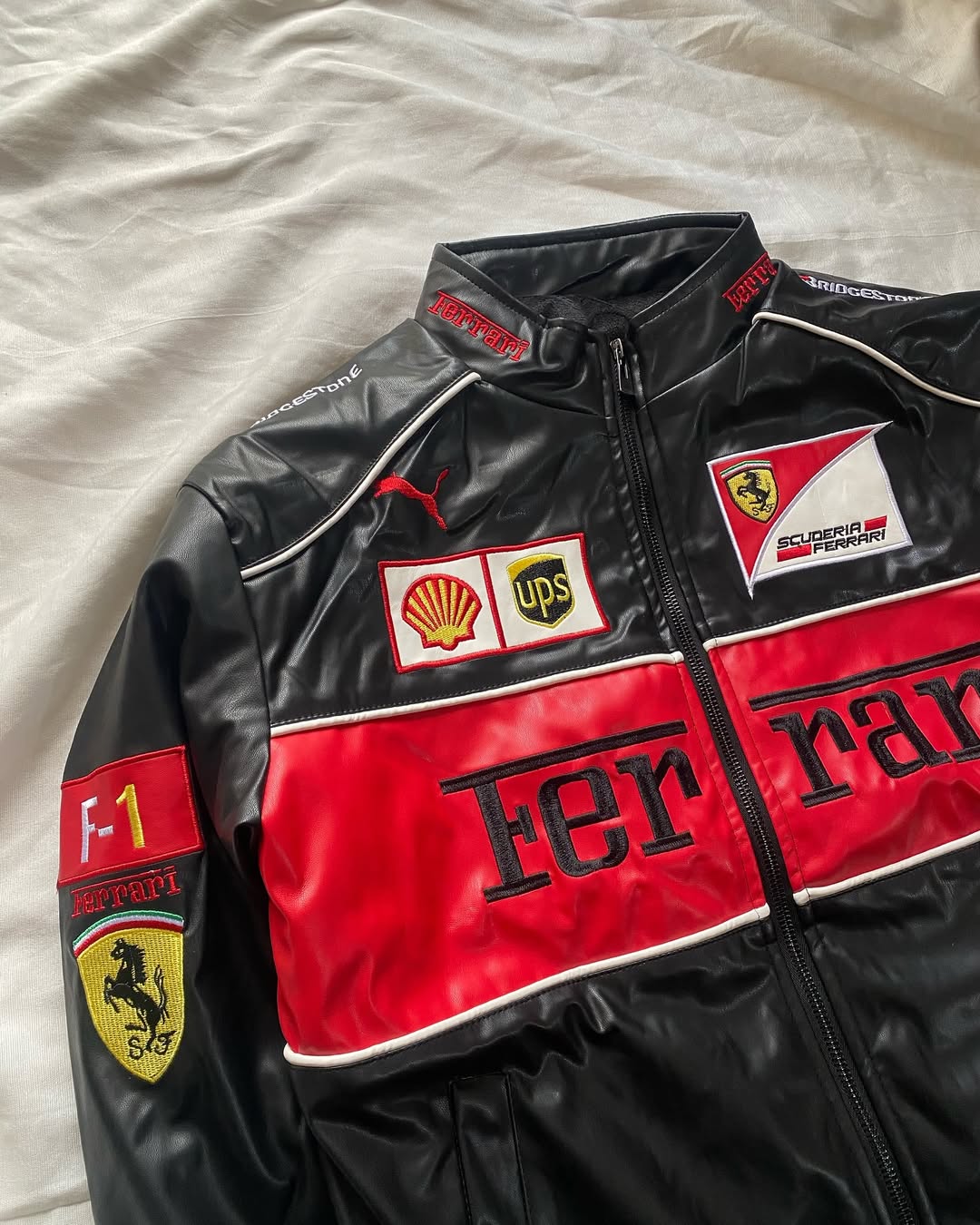 Black Ferrari Leather Jacket – Motorsport Edge Meets Streetwear Swag