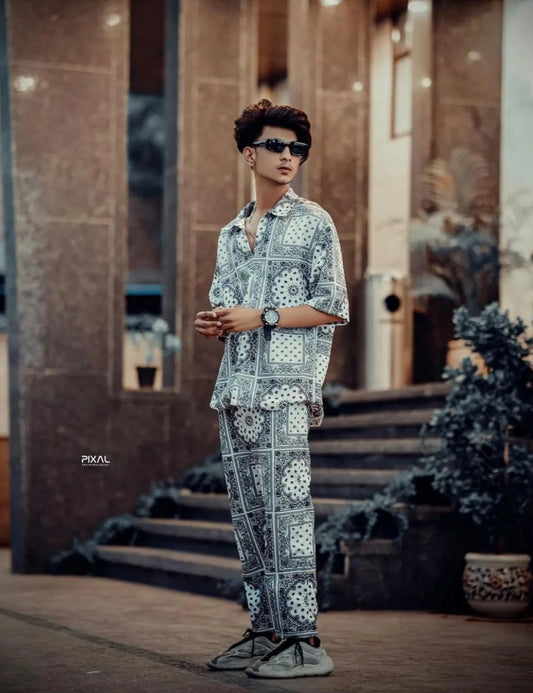 Men’s White Bandana Print Tracksuit – Oversized Luxe Streetwear Set