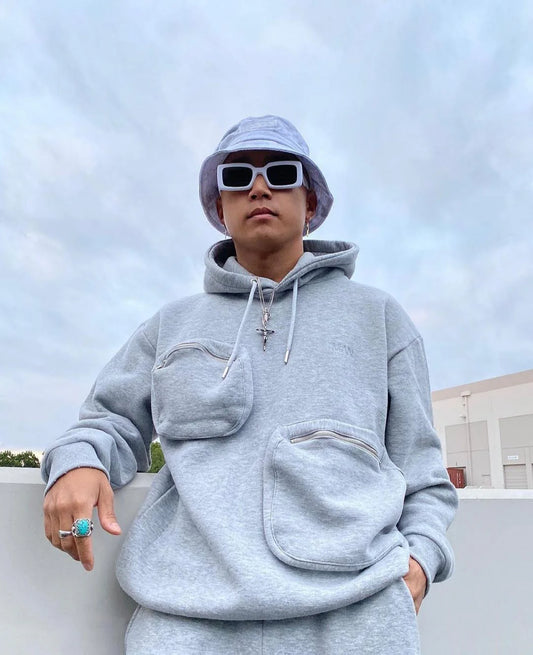 Men’s Y2K Oversized Grey Tracksuit – Zip Pocket Streetwear Edition