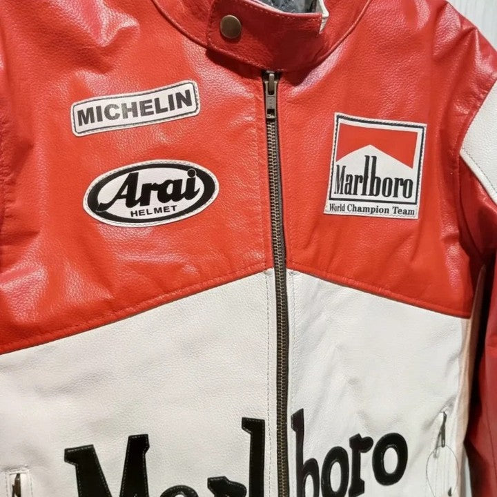 Marlboro Vintage Racing Pure Leather Jacket | Classic F1 Streetwear