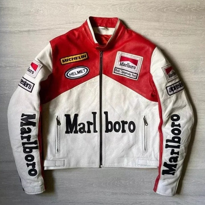 Marlboro Vintage Racing Pure Leather Jacket | Classic F1 Streetwear