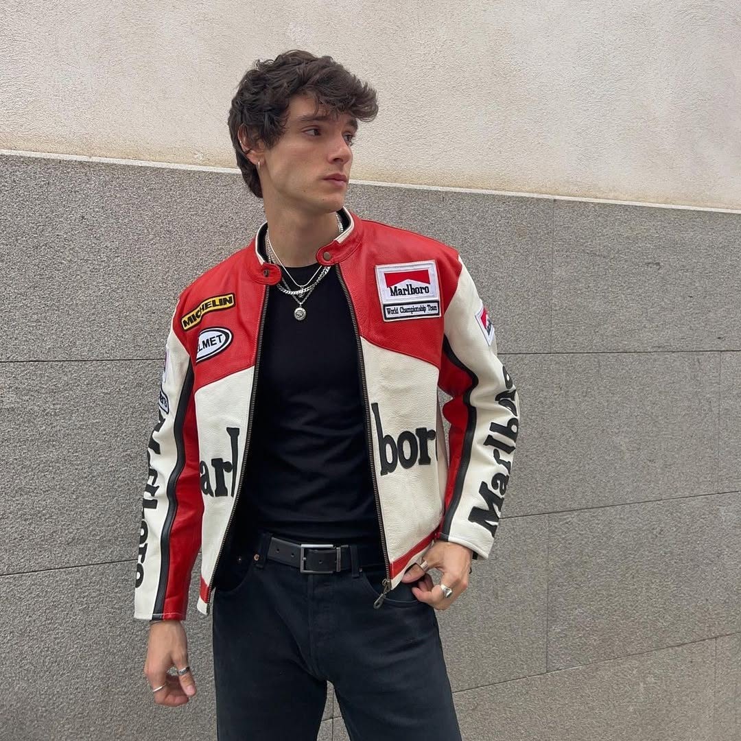Marlboro Vintage Racing Pure Leather Jacket | Classic F1 Streetwear