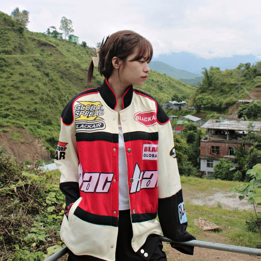 Front view of Women's Black Air Racing Jacket - Bold Motorsport Fashion Style