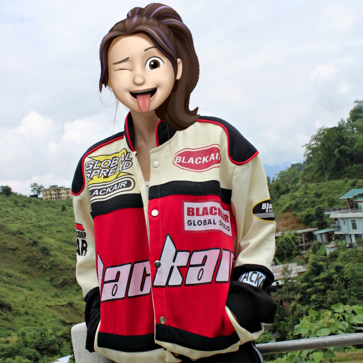 Side view of Women's Black Racing Jacket - Sleek and Bold Look