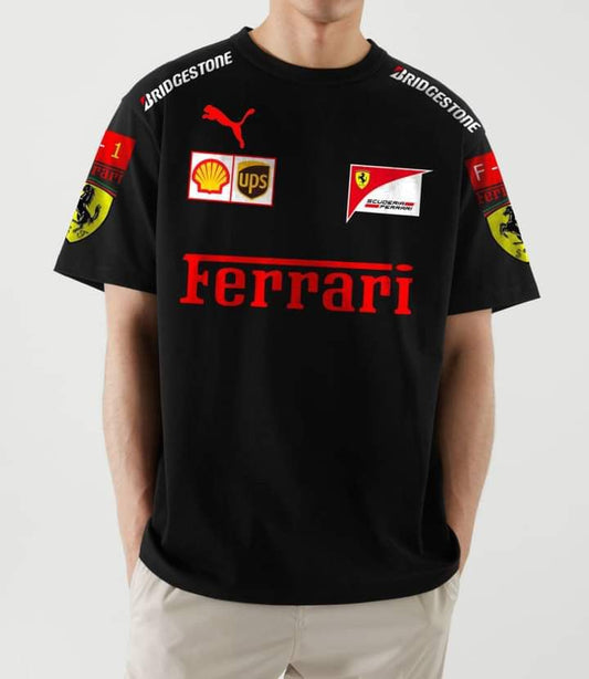black Ferrari Racing T‑Shirt – Trending Motorsport Tee