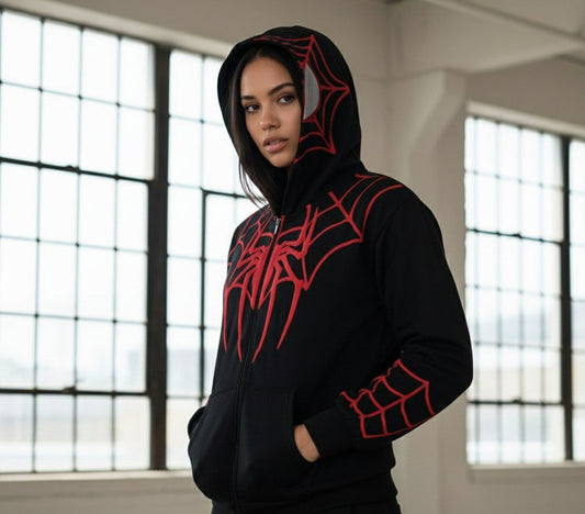 Spider-Verse Black & Red Oversized Hoodie | Heavyweight Zip Hoodie | Mercywear®