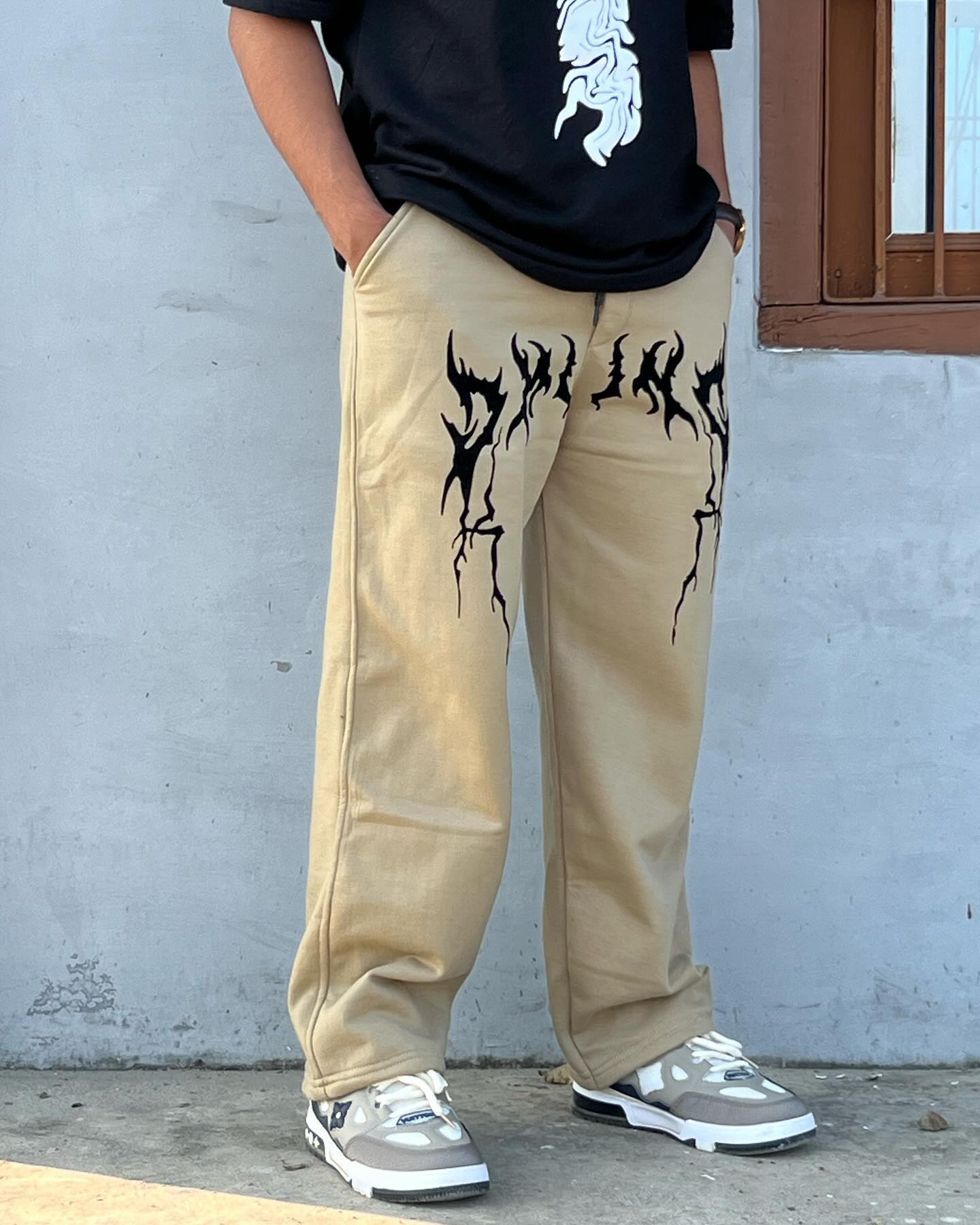 Y2K Khaki Low Rise Baggy Pants | Vintage Grunge Style for Men