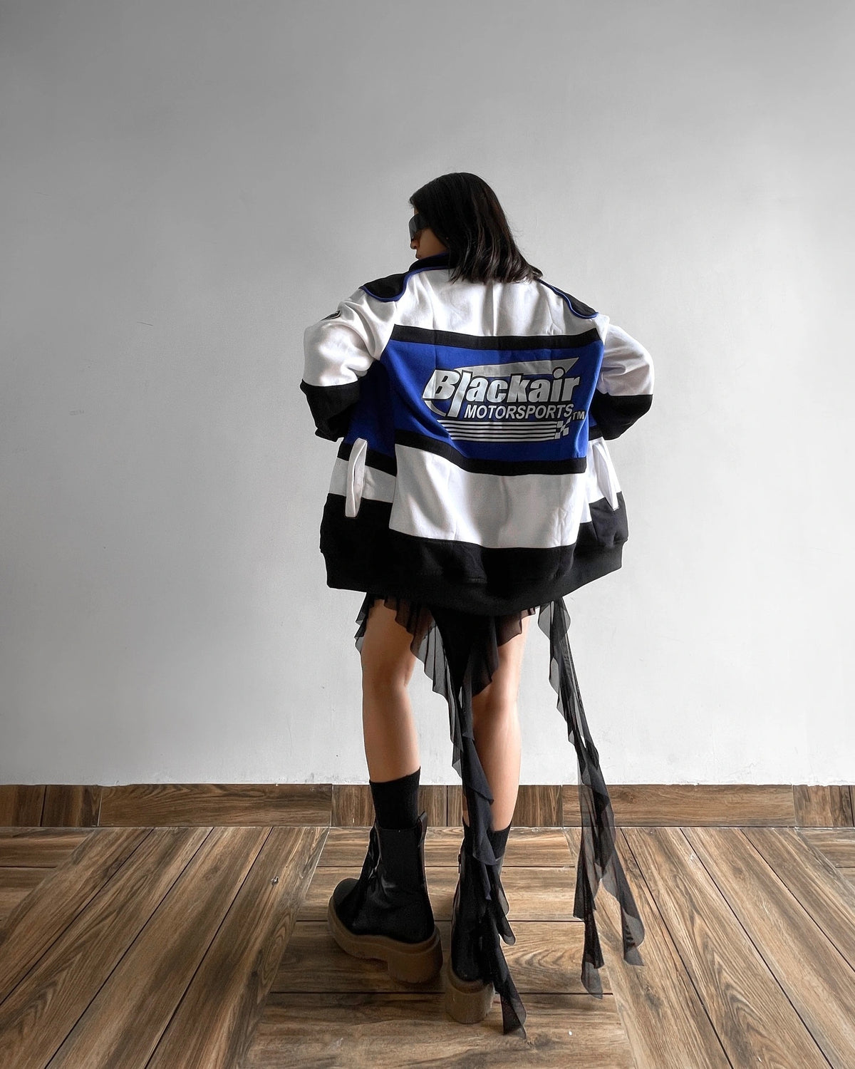 Back view of Black Air Racing Jacket for Women with Unique Vintage Style