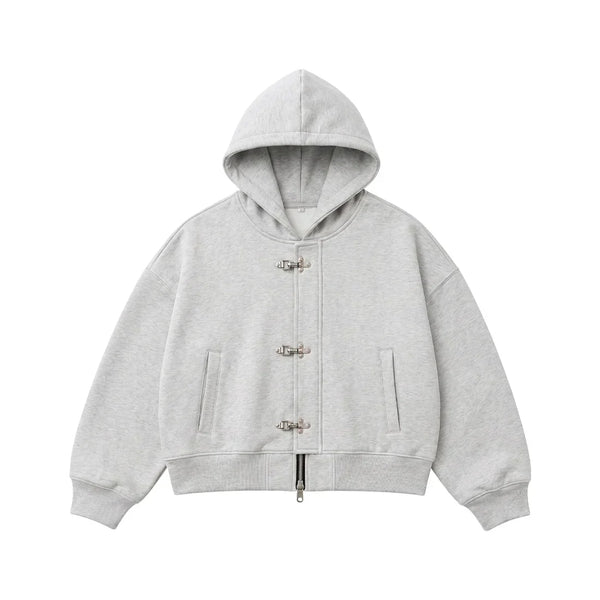 Grey fireman clasp oversized hoodie back view
