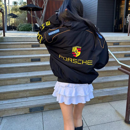 Premium Porsche F1 Racing Jacket – Dynamic Black | Mercy Wear Streetwear