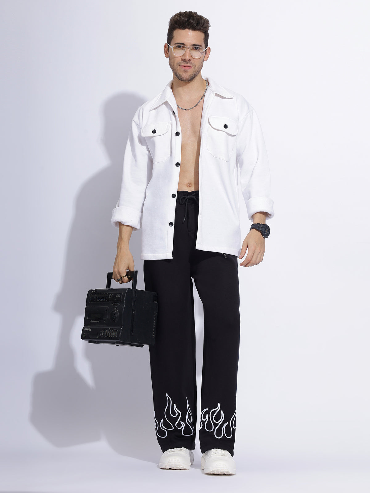 Flame Printed Baggy Pants | Bold Black Streetwear