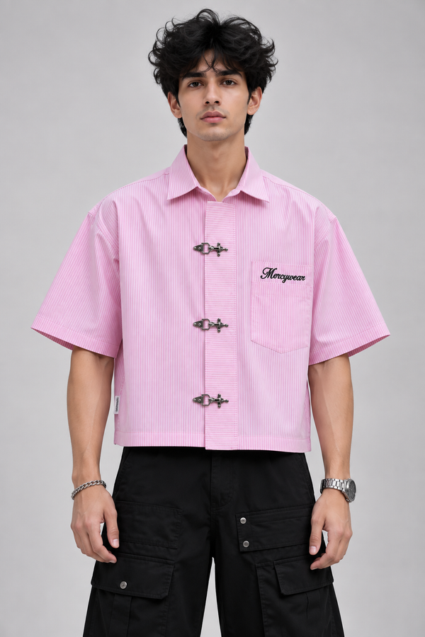 Premium Pink Metal Clasp Oversized Shirt l Mercywear