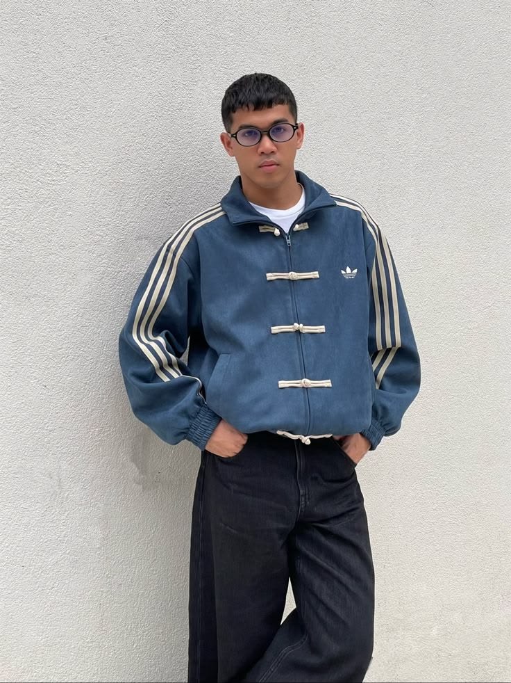 Suede CNY Navy Blue Track Jacket – Three Stripe Urban Street Edition