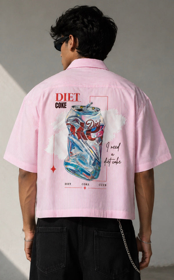 Diet Coke Pink Striped Boxy Cropped Shirt