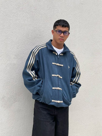 Suede CNY Navy Blue Track Jacket – Three Stripe Urban Street Edition