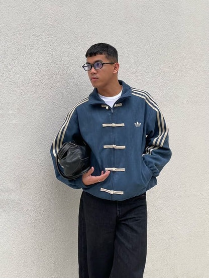 Suede CNY Navy Blue Track Jacket – Three Stripe Urban Street Edition