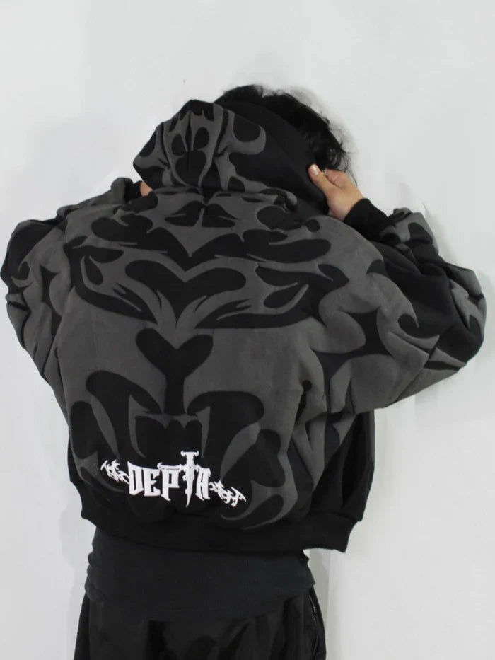 Tribal Shadow Delta Hoodie front view featuring bold graphic design