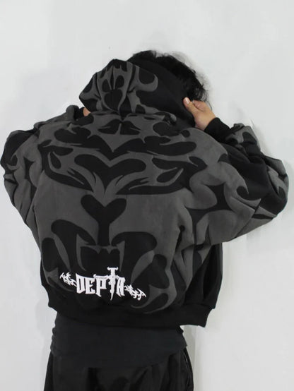 Tribal Shadow Delta Hoodie front view featuring bold graphic design