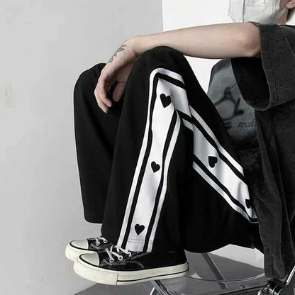Aesthetic Heart-Print Baggy Track Pants – Unisex Streetwear Essential