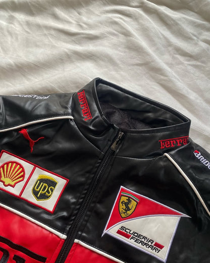 Black Ferrari Leather Jacket – Motorsport Edge Meets Streetwear Swag