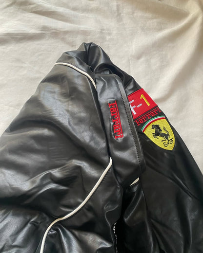 Black Ferrari Leather Jacket – Motorsport Edge Meets Streetwear Swag