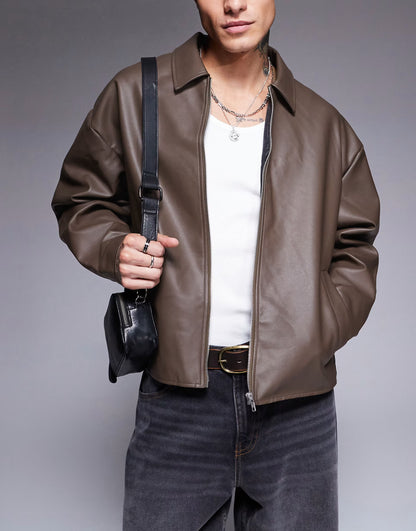 Premium Faux Leather Jacket — Multiple Colors (Black, Burgundy, Green, Beige, Brown
