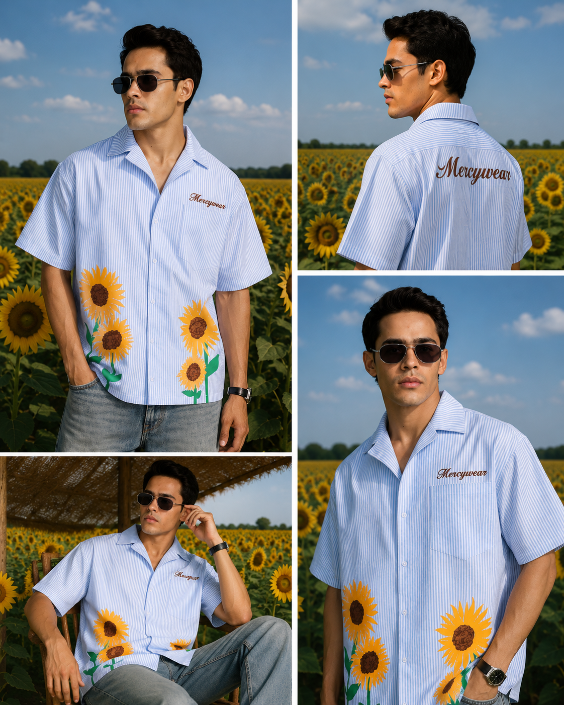 Sunflower Blue Striped Oversized Shirt – Korean Summer Fit