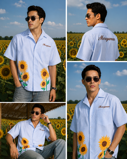 Sunflower Blue Striped Oversized Shirt – Korean Summer Fit