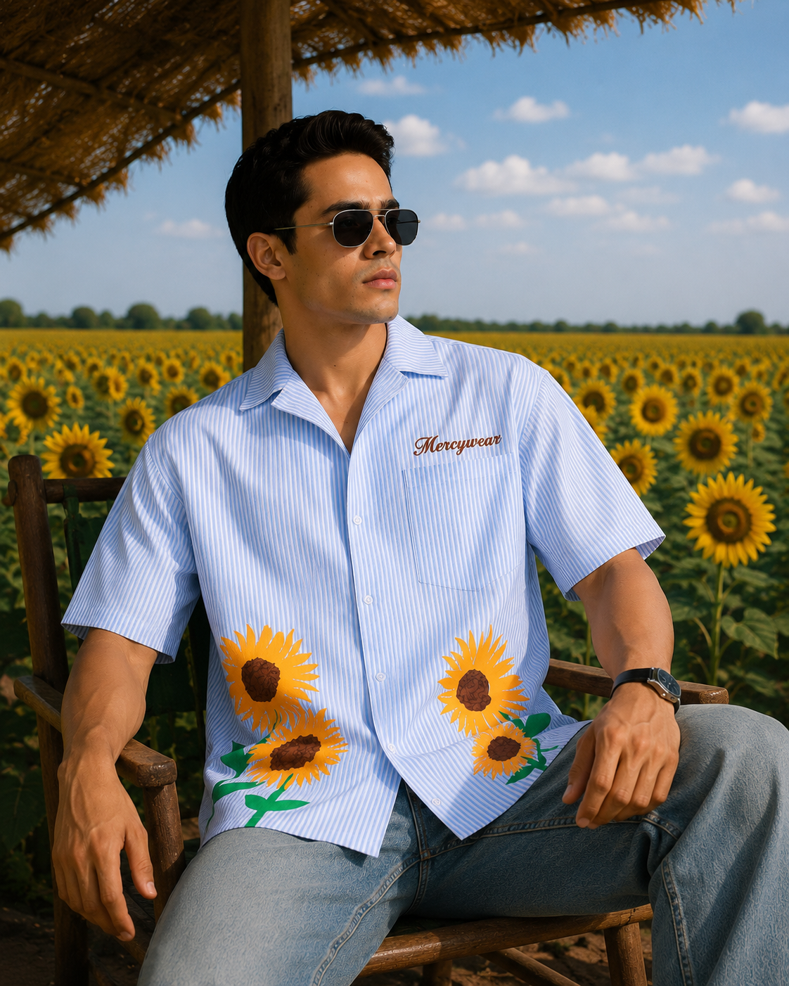 Sunflower Blue Striped Oversized Shirt – Korean Summer Fit