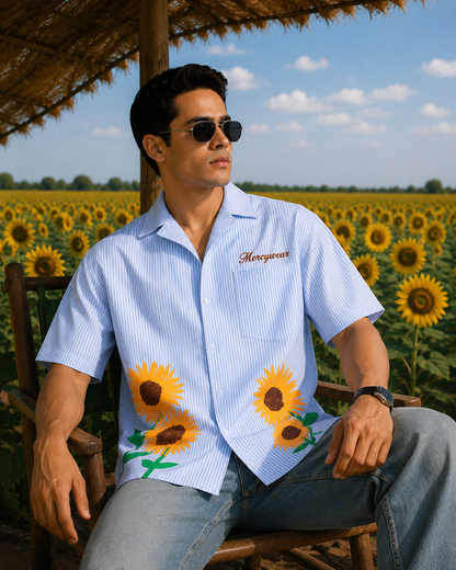 Sunflower Blue Striped Oversized Shirt – Korean Summer Fit