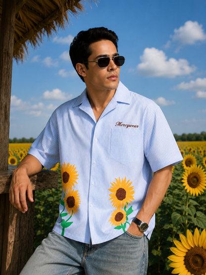 Sunflower Blue Striped Oversized Shirt – Korean Summer Fit