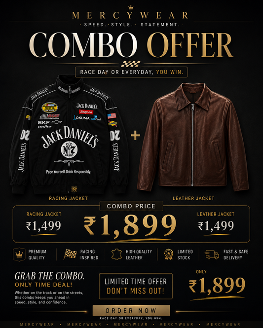 Jack Daniel Racing Jacket + Maroon Leather Jacket Unisex combo | Premium Streetwear