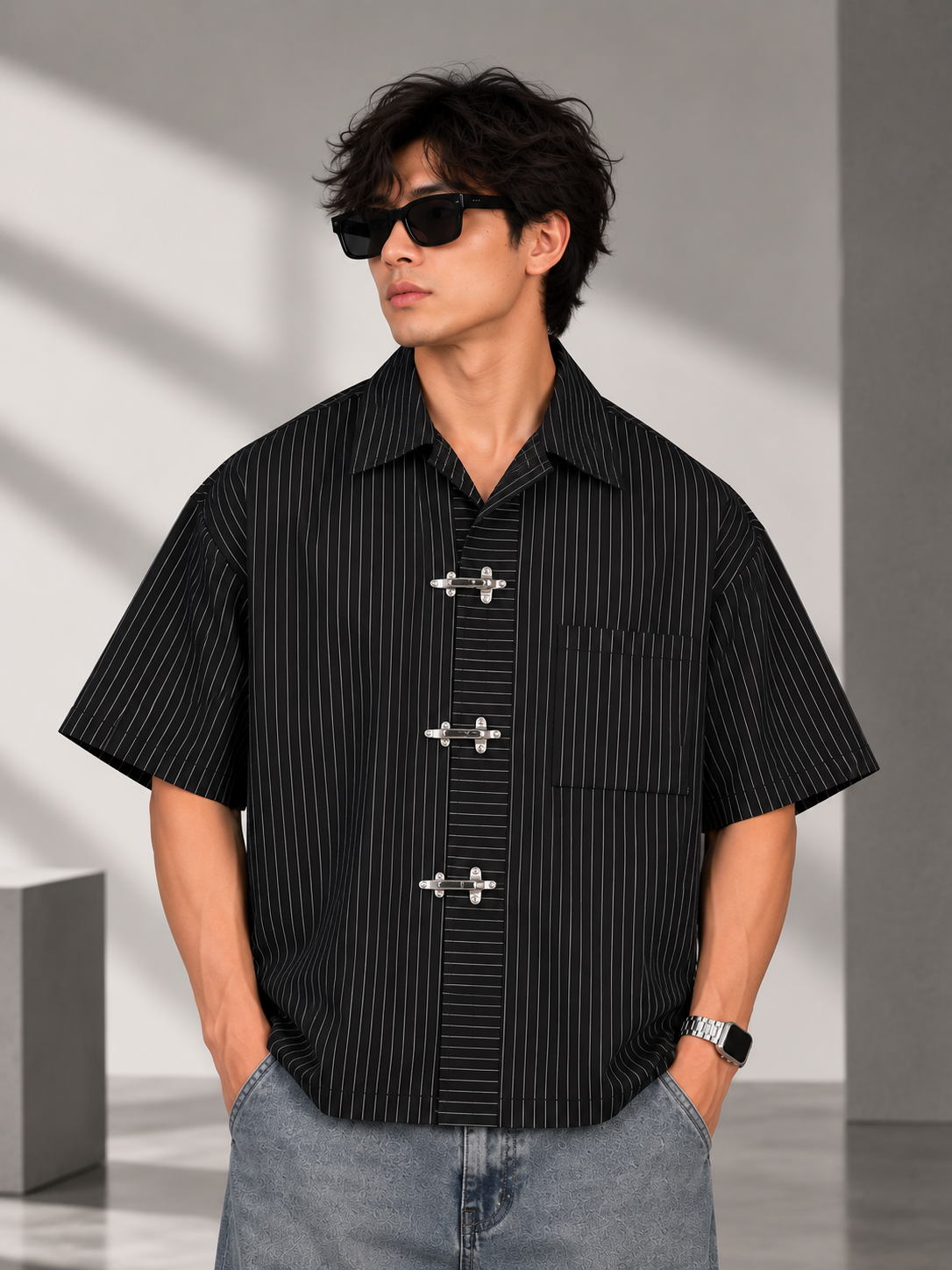 Metal Clasp Cropped Shirt