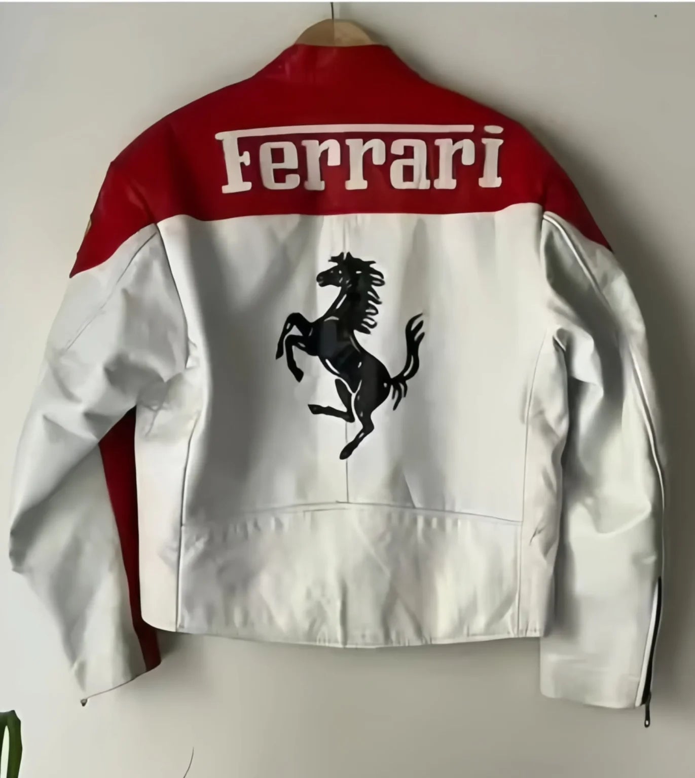 Ferrari White and Red Leather Jacket — Streetwear Power Meets Racing Prestige