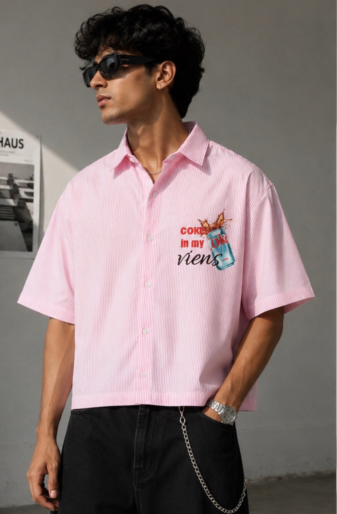 Diet Coke Pink Striped Boxy Cropped Shirt
