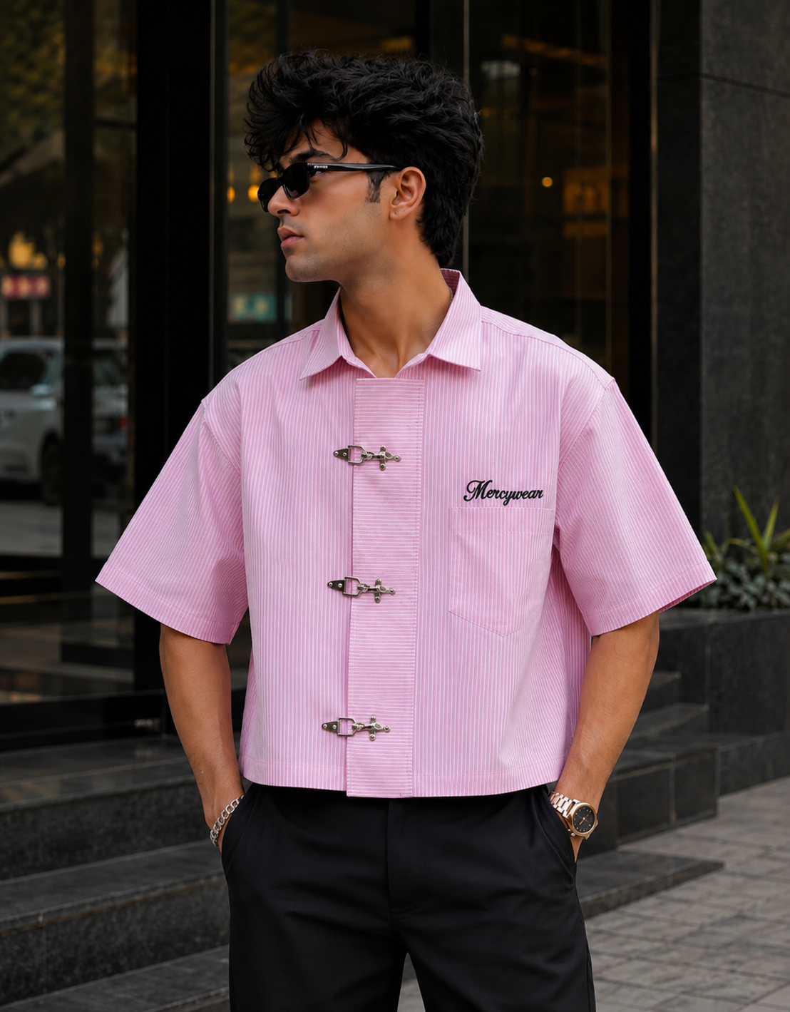 Mercywear pink striped oversized shirt