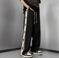 Y2K Harajuku Cross Print Baggy Track Pants – Wide Leg Streetwear