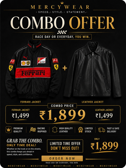 Ferrari Racing Jacket + Black Leather Jacket | Premium Streetwear