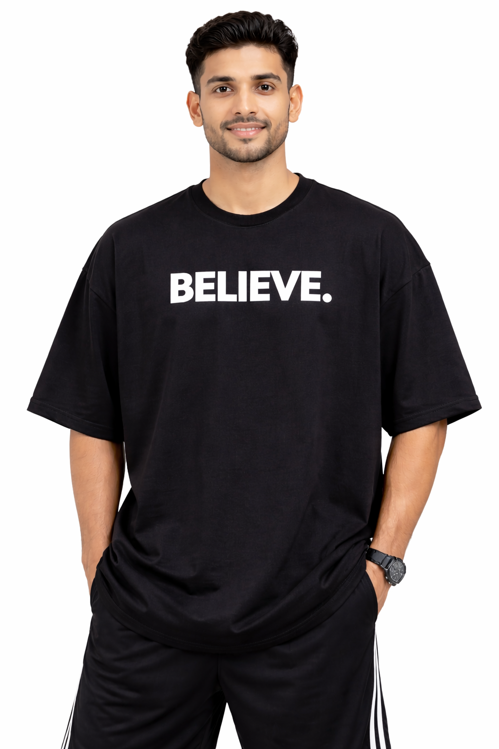 Believe Graphic Oversized Streetwear T Shirt Model View