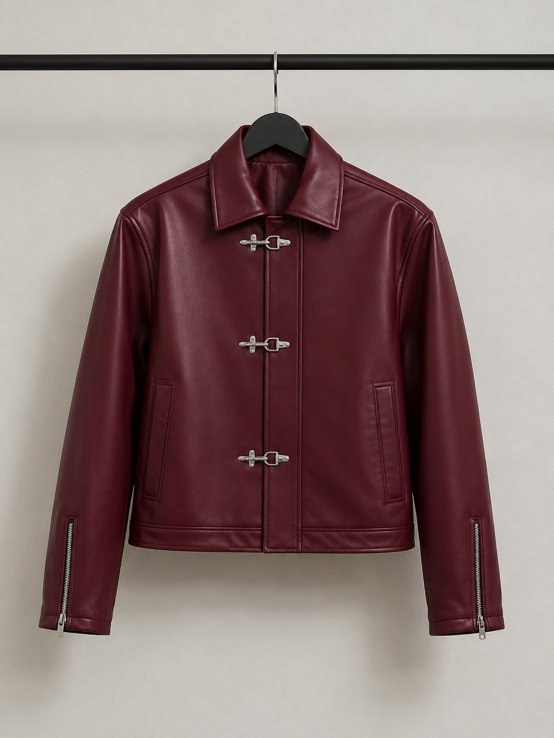 Korean streetwear leather jacket combo with metal buckle design