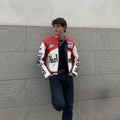 Marlboro Vintage Racing Pure Leather Jacket | Classic F1 Streetwear