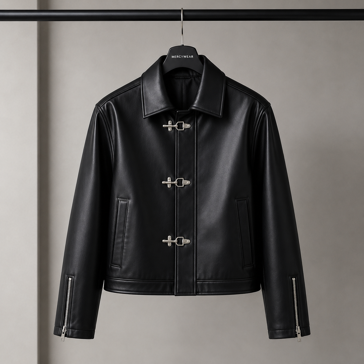 Lightweight cropped leather jacket for men