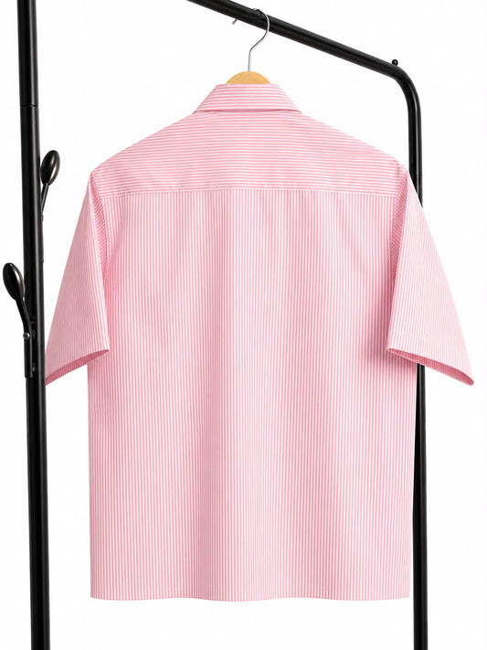 Pink striped metal clasp shirt for men by Mercywear