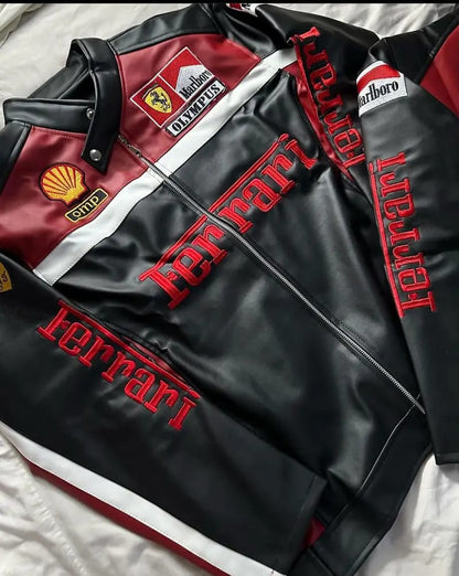 Ferrari F1 Leather Racing Jacket – Classic Motorsport Elegance