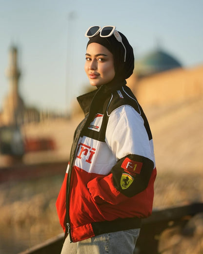 Red & White Ferrari Racing Jacket – Bold F1 Style, Track-Inspired Look