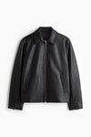 Black Boxy Leather Jacket – Oversized Streetwear Zip-Up with Matte Finish